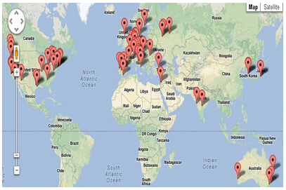 图2 加入PCL开发的组织全球地理分布